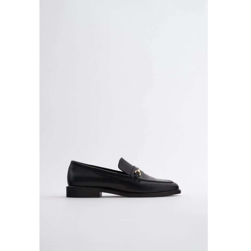 NWT Zara Size 8 Black Metal Buckle Loafers